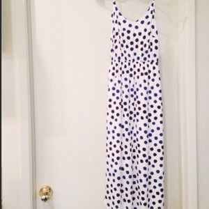Old Navy Maxi Dress White Blue Polka Dots Size Sm